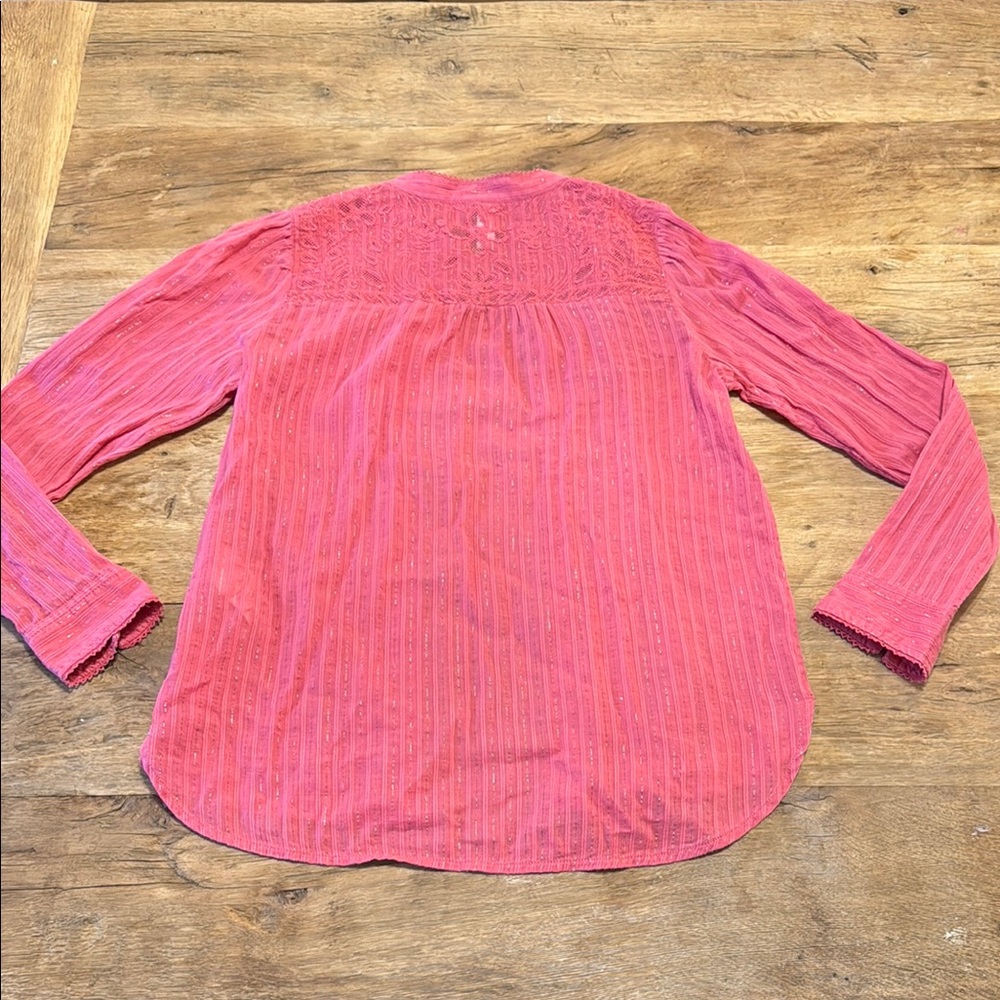 Anthropologie Pilcro the Victoria Lace Button-Up Blouse Pink tinsel Size 2 M1 - Picture 8 of 8